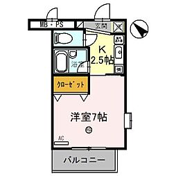 サンタウン竹鼻　B 4階1Kの間取り