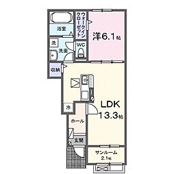 プリムローズ　Ｋ 1階1LDKの間取り