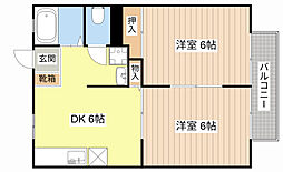 コーポアイリス 1階2DKの間取り