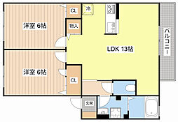 レジデンス琵琶 2階2LDKの間取り