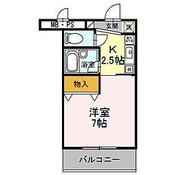サンタウン竹鼻　B 4階1Kの間取り