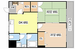 十一屋DOA 2DKの間取図画像