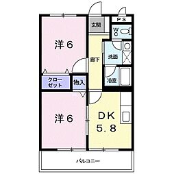 サニーハウス萩原 2DKの間取図画像