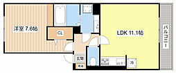 アイル東近江 1LDKの間取図画像