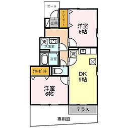 グランステージB 2DKの間取図画像