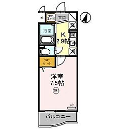 アースマーシーマンション 2階1Kの間取り