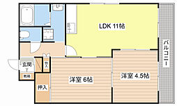 コーポドルフィン 2階2LDKの間取り