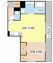 シャルール 1階1LDKの間取り