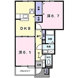 ソレアード　カーサＣ 1階2DKの間取り
