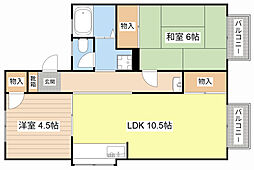 第2カナヤハイツ 2LDKの間取図画像