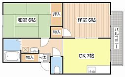 ハイツ東江 2DKの間取図画像