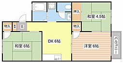 レイクハイツ西今B 3DKの間取図画像