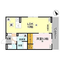D-ROOM後三条 1LDKの間取図画像