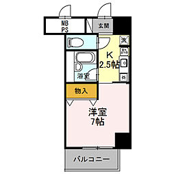 サンタウン竹鼻　A 3階1Kの間取り