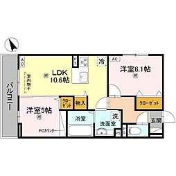 エレガンス ビュー 210 2階2LDKの間取り