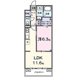 ラクーン守山 3階1LDKの間取り