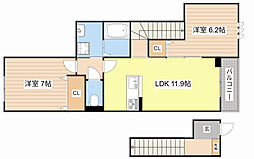 サン　ビレッジ 2階2LDKの間取り