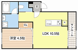 Grove Noa 2階1LDKの間取り