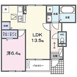 クレール聖和Ｃ 1階1LDKの間取り