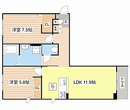 シャーメゾン ピュアワン 2LDKの間取図画像