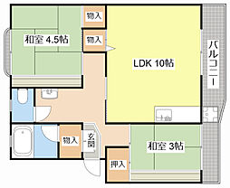 第1辻ハイツ 3階2LDKの間取り