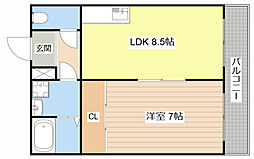 ブエナビスタ大津ウエスト 2階1LDKの間取り