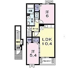 サニーハウスＨａｇｉｗａｒａII 2階2LDKの間取り