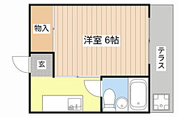 シャトー尾本 1階1Kの間取り