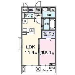 ラクーン守山 2階1LDKの間取り