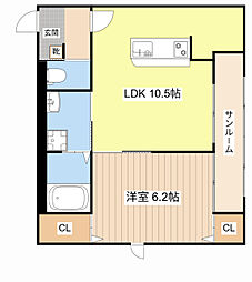 CA彩り 1階1LDKの間取り
