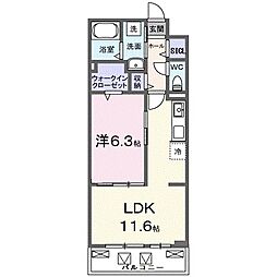 リ：ルーム　東近江 2階1LDKの間取り