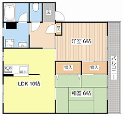 エスポワール平方 3階2DKの間取り