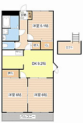 エルブライト 2階3DKの間取り