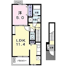 セレノ　福満 2階1LDKの間取り