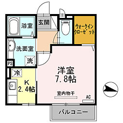 プランドール 1Kの間取図画像