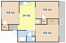クッキィーB棟 3DKの間取図画像