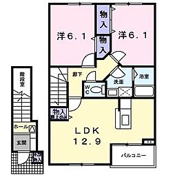 ソレアード　カーサＡ 2階2LDKの間取り