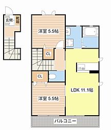 コーポラス　如月 2階2LDKの間取り
