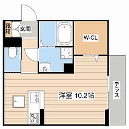 ビオット彦根　B棟 1階ワンルームの間取り