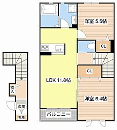 セントリビエ南彦根 2階2LDKの間取り