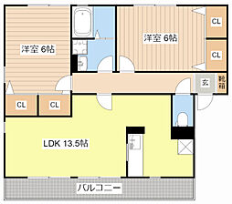 ドリームスクウエアF 2LDKの間取図画像