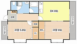 プリミエ貴生川 2DKの間取図画像