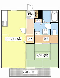 K・フルール 1LDKの間取図画像