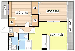 リバーサイドヒルズ 2LDKの間取図画像