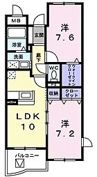 JR北陸本線 長浜駅 徒歩23分の賃貸マンション 3階2LDKの間取り