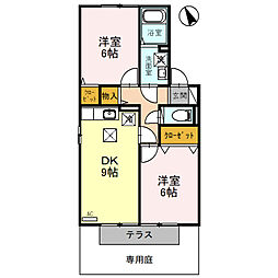 近江鉄道近江本線 水口城南駅 徒歩18分の賃貸アパート 1階2DKの間取り