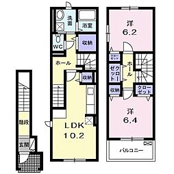 JR東海道・山陽本線 河瀬駅 徒歩15分の賃貸アパート 2階2LDKの間取り
