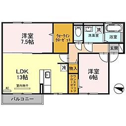 JR北陸本線 長浜駅 徒歩37分の賃貸アパート 2階2LDKの間取り