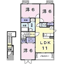 JR北陸本線 長浜駅 3.7kmの賃貸アパート 2階3LDKの間取り