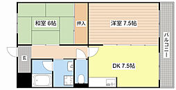 近江鉄道近江本線 愛知川駅 徒歩16分の賃貸マンション 2階2DKの間取り